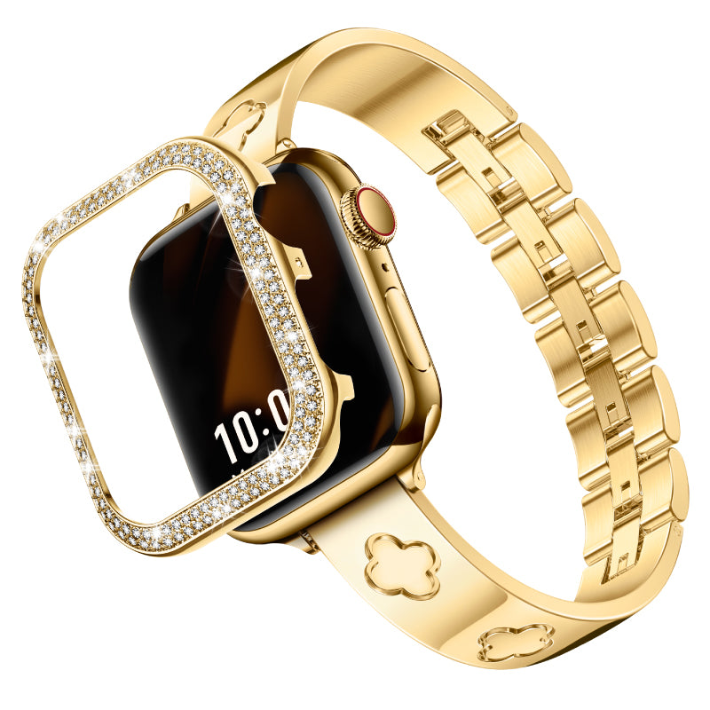 LOVE LUCK Clover Luxury Apple Watch Bracelet Band & Metal Diamond Cover Case