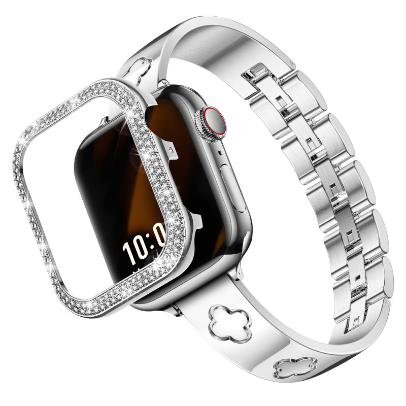 LOVE LUCK Clover Luxury Apple Watch Bracelet Band & Metal Diamond Cover Case