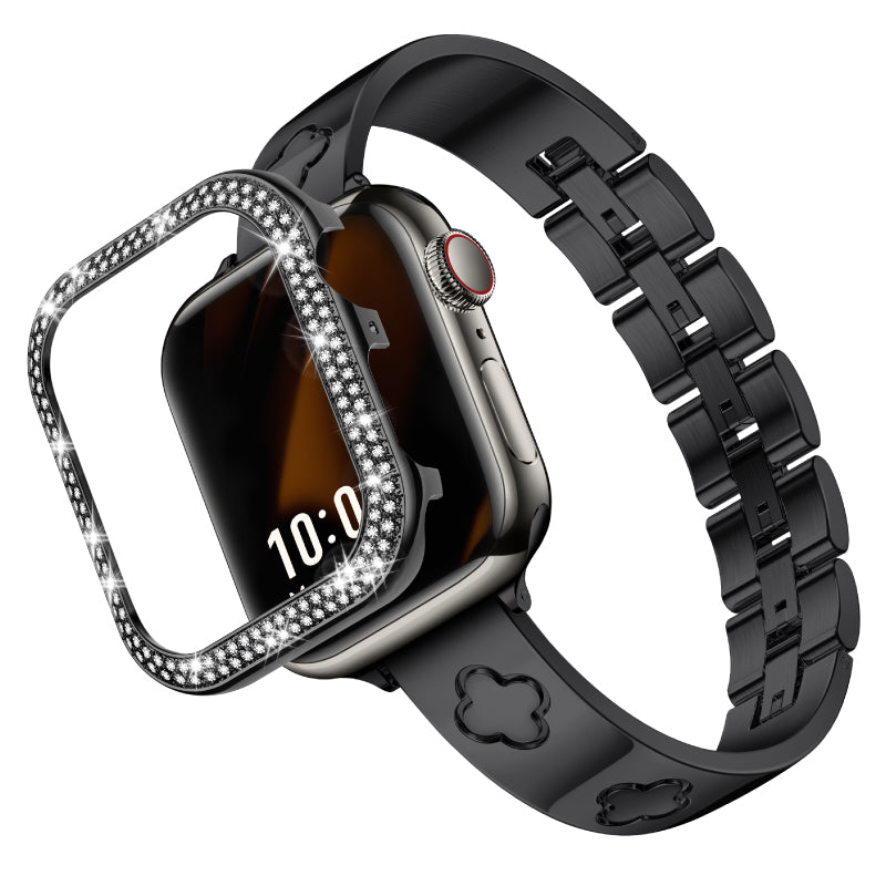 LOVE LUCK Clover Luxury Apple Watch Bracelet Band & Metal Diamond Cover Case