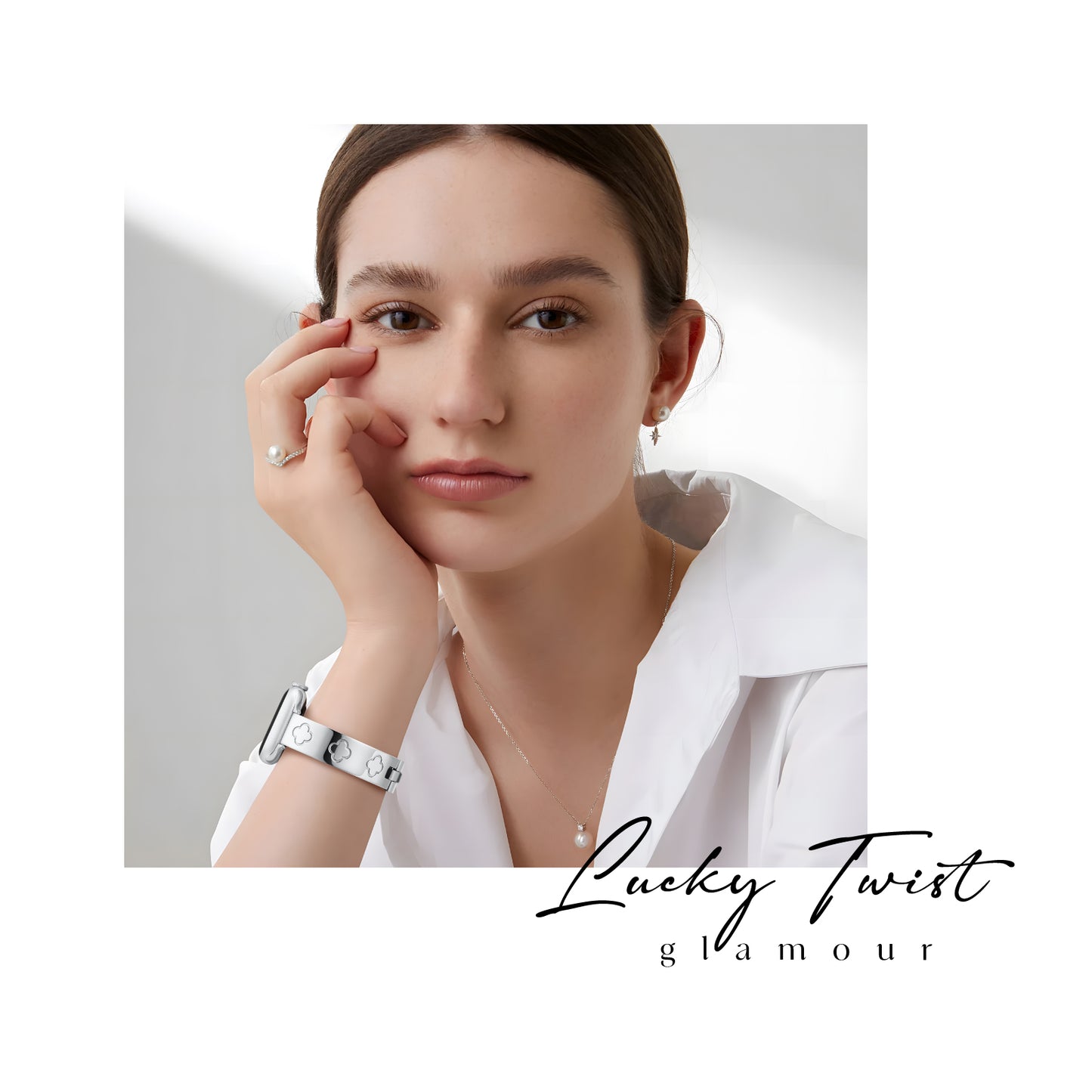 LOVE LUCK Clover Luxury Apple Watch Bracelet Band & Metal Diamond Cover Case