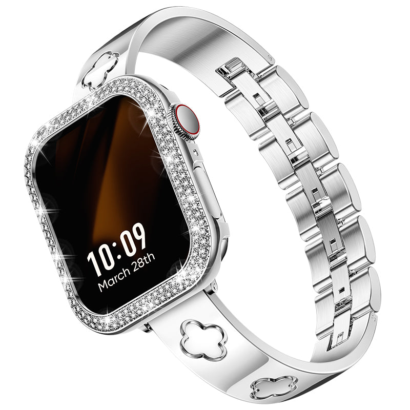 LOVE LUCK Clover Luxury Apple Watch Bracelet Band & Metal Diamond Cover Case