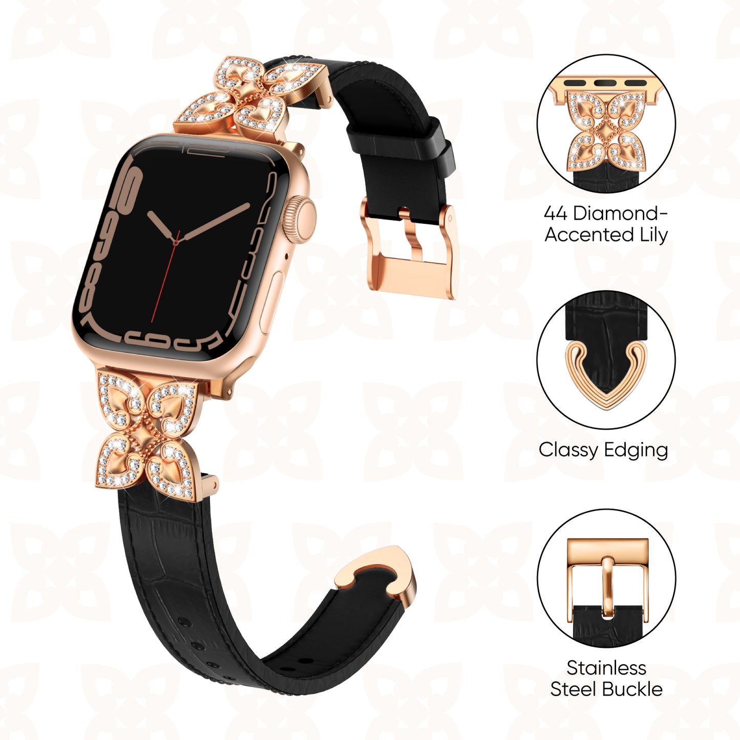 Floral Accent Leather Band for Apple Watch