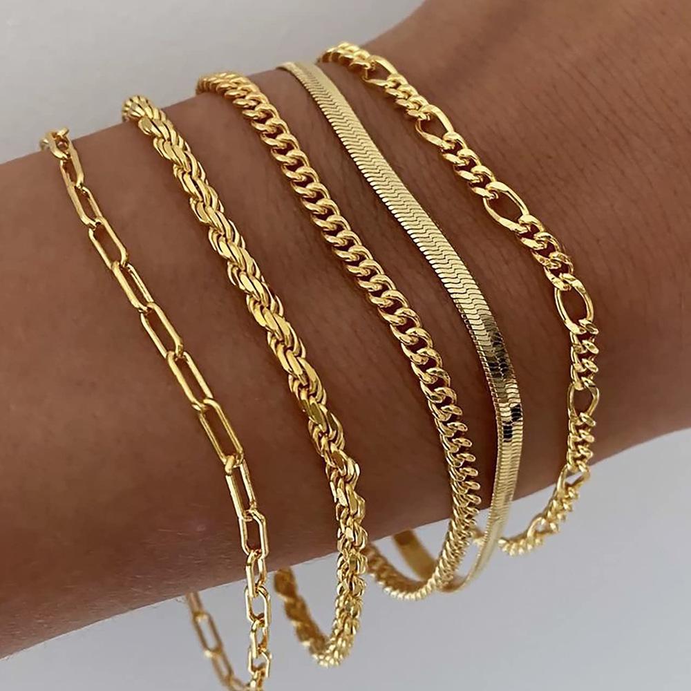 MISSAIR 14K Gold Plated Bracelet Set – Cuban & Paperclip Chain