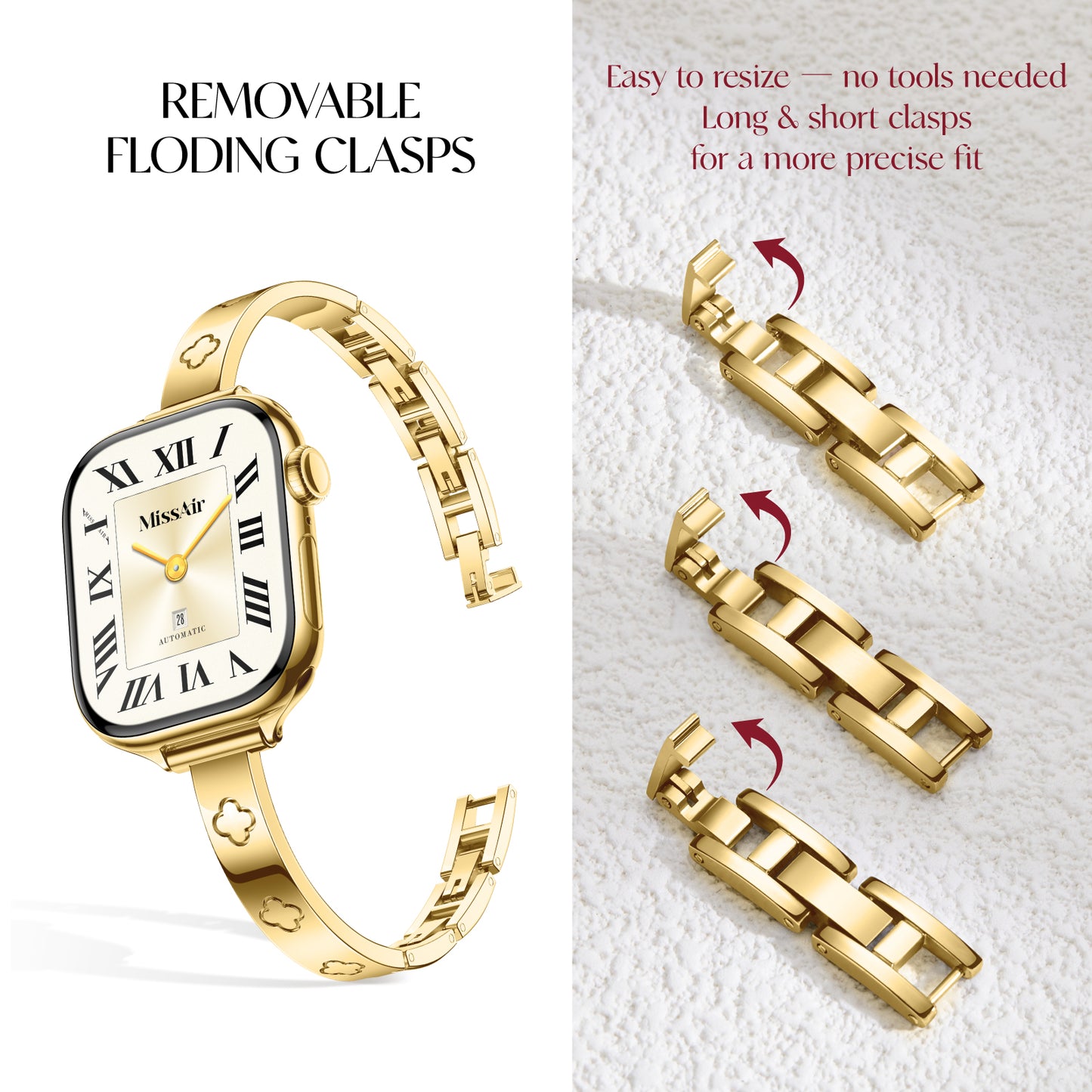 Love Luck Slim Four-Leaf Clover Apple Watch Bracelet - 18K Gold Plated