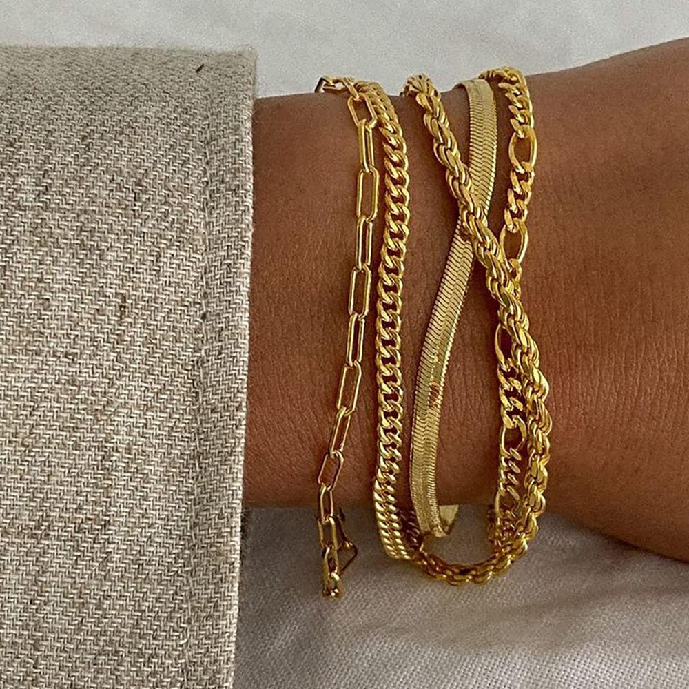 MISSAIR 14K Gold Plated Bracelet Set – Cuban & Paperclip Chain