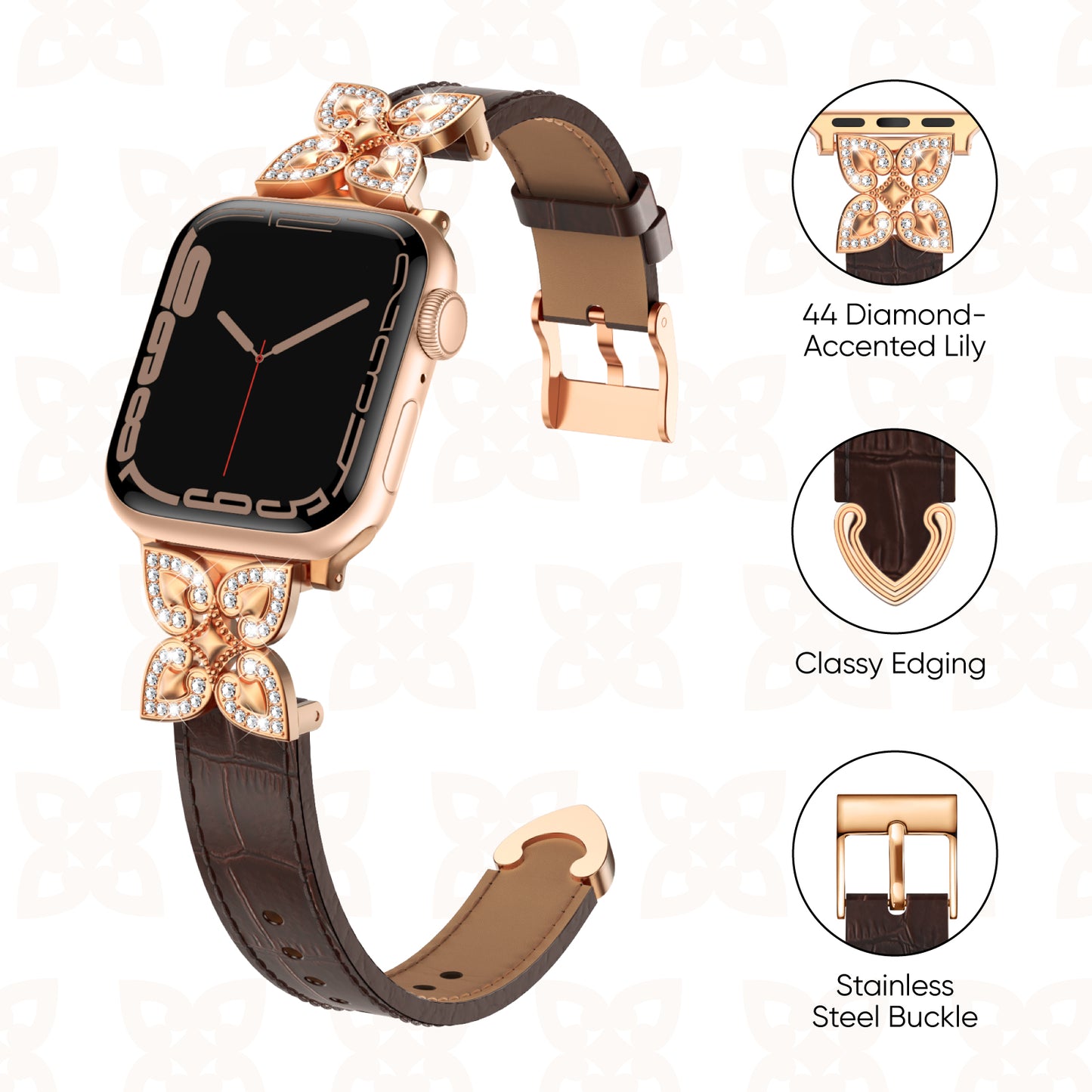 Floral Accent Leather Band for Apple Watch