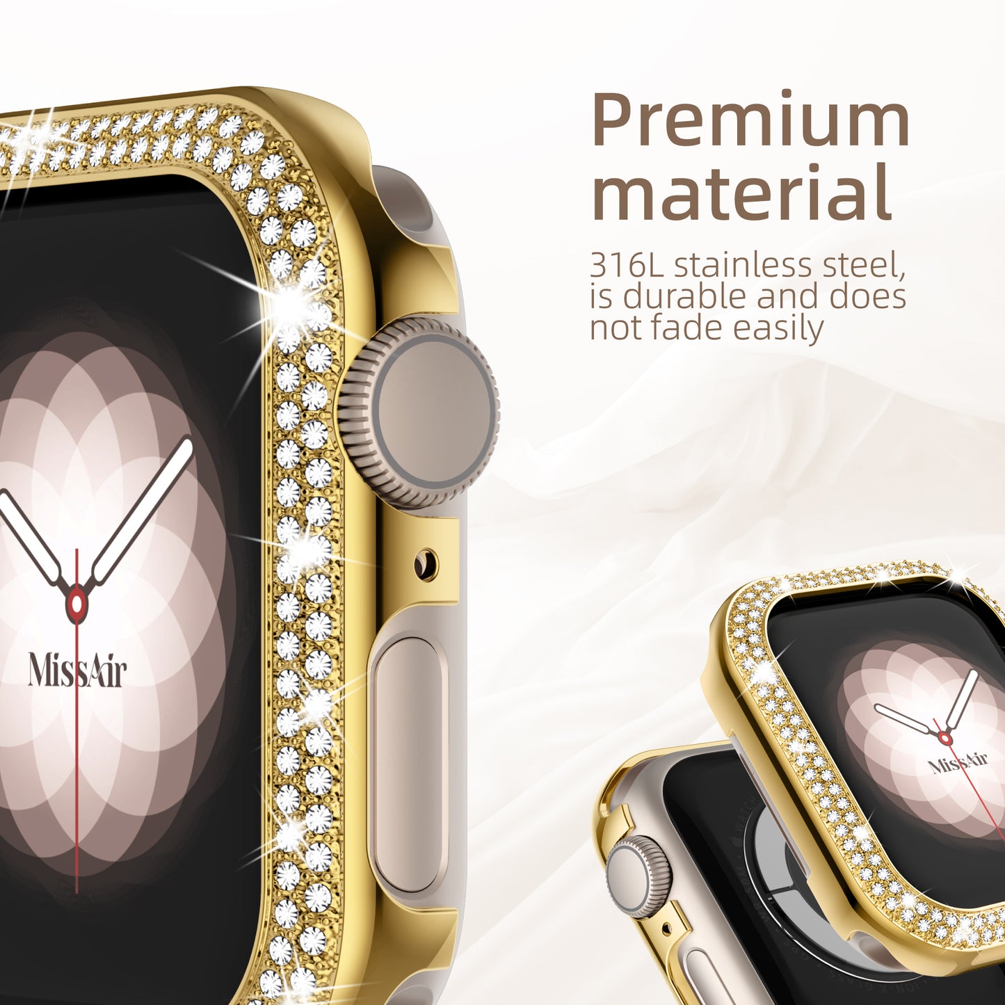 Dual-Bling Stainless Steel Diamond Cover Case for Apple Watch