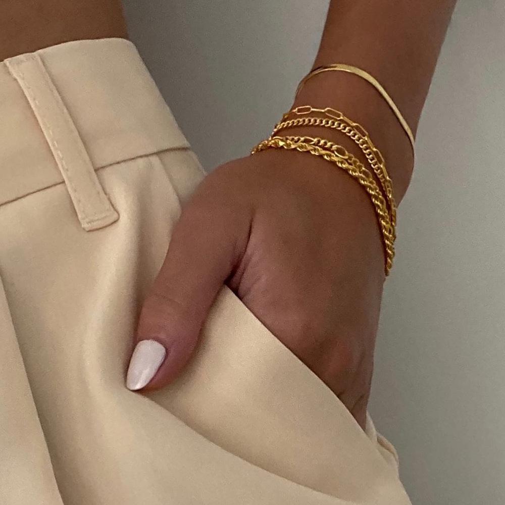 MISSAIR 14K Gold Plated Bracelet Set – Cuban & Paperclip Chain