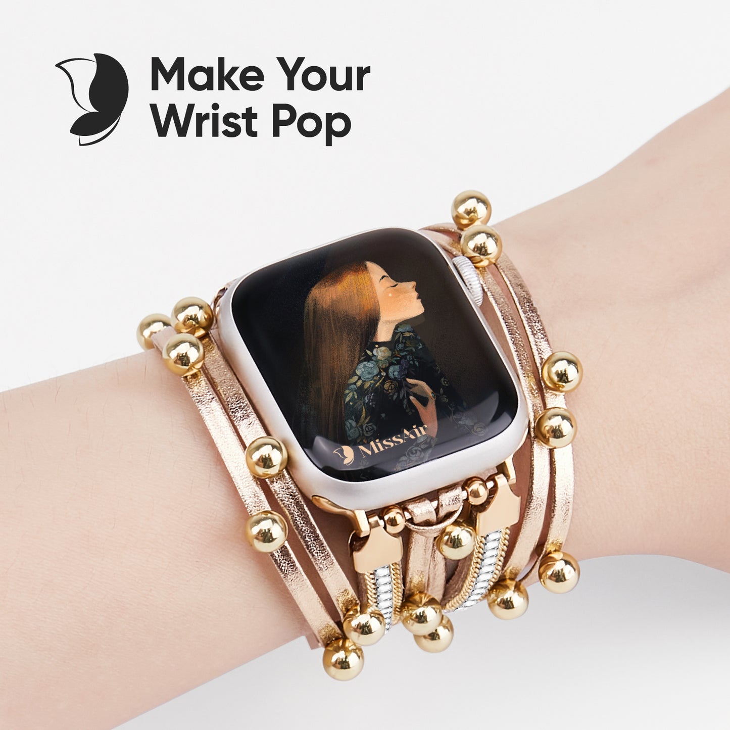 Golden Rose Leather Bracelet for Apple Watch