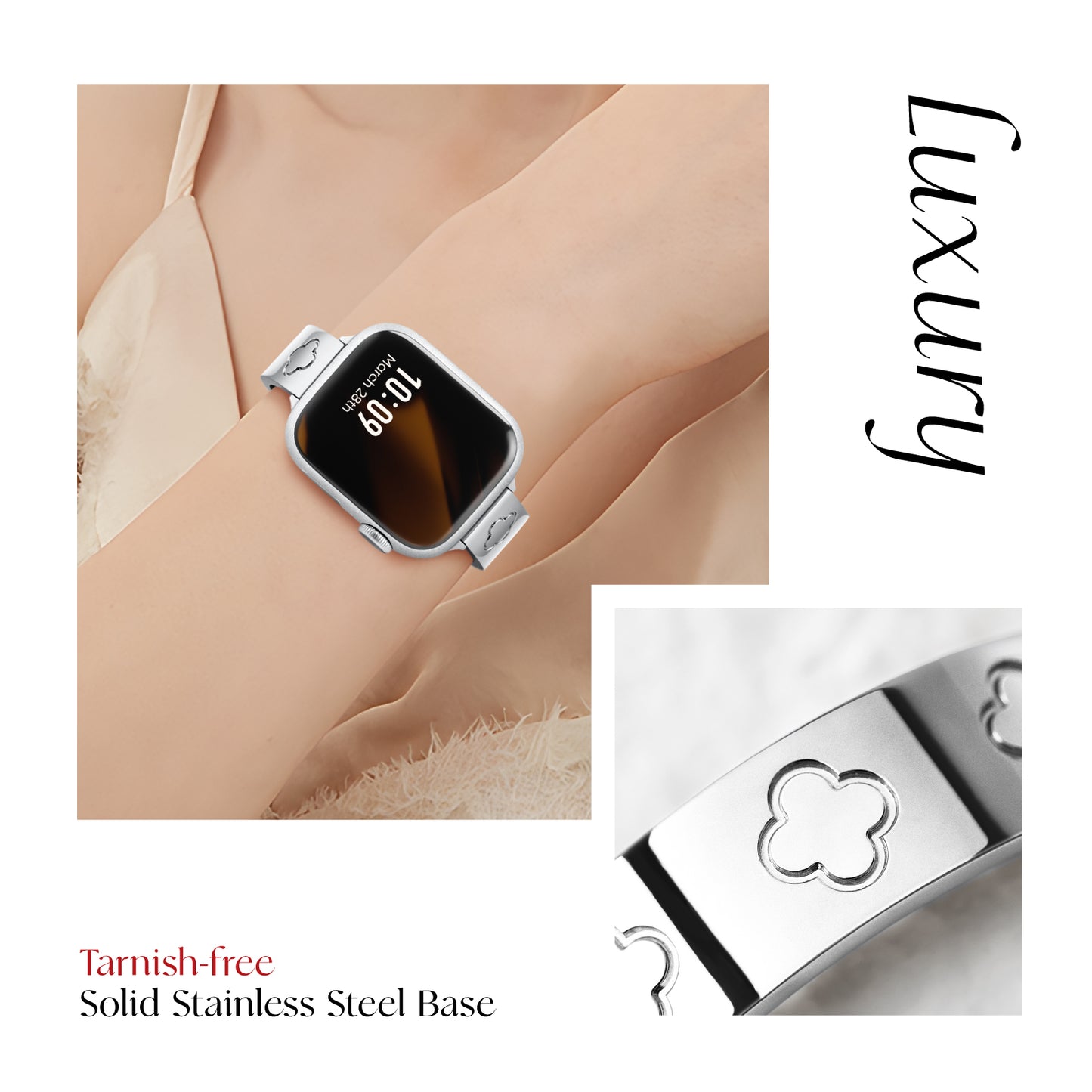 [Bundle] LOVE LUCK Clover Luxury Apple Watch Bracelet Band & Metal Diamond Cover Case