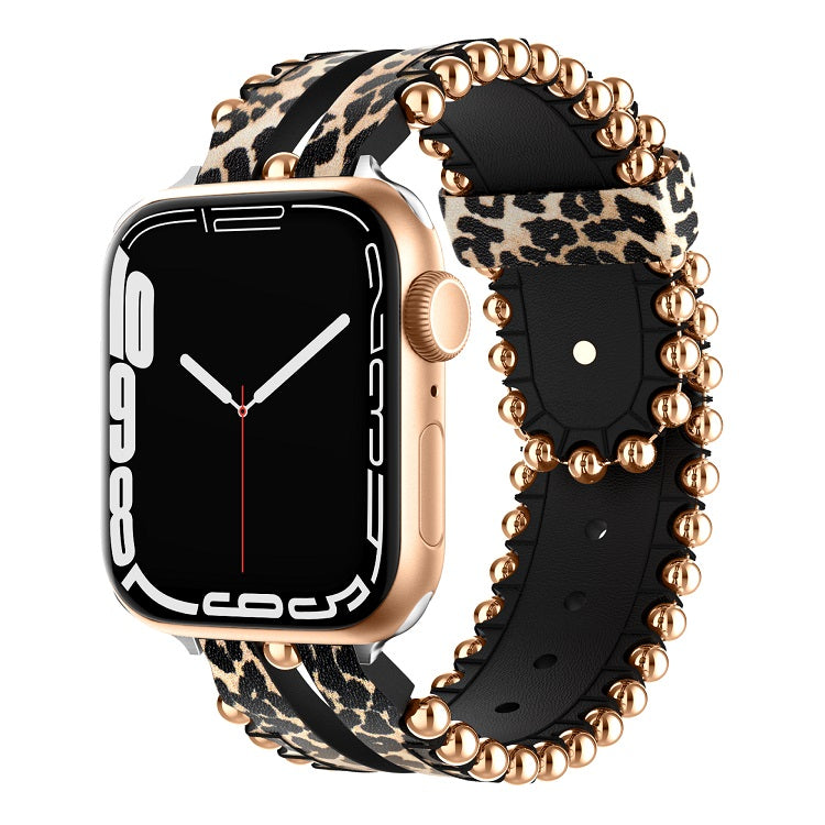 Beaded Genuine Leather Band for Apple Watch