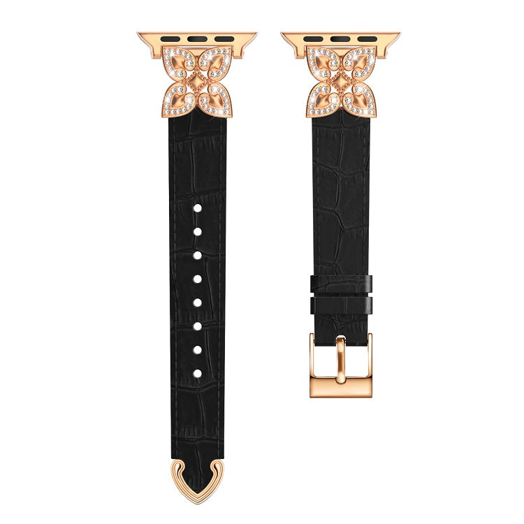 Floral Accent Leather Apple Watch Band
