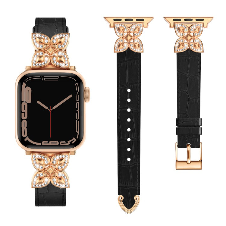 Floral Accent Leather Apple Watch Band