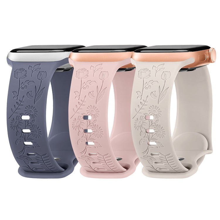 Floral Engraved Silicone Sports Band for Apple Watch